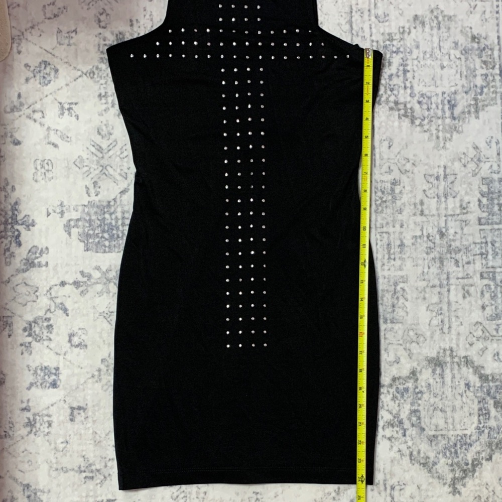 VTG Black Studded Mini Bodycon Dress S - Picture 6 of 6